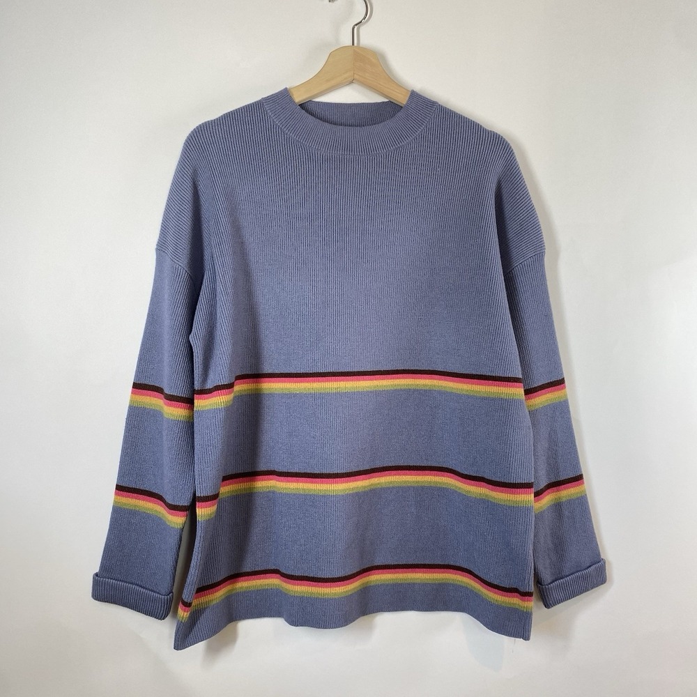 Lillusory Women's Blue Striped Long Sleeve Knit Sweater Size S NWT Crew Neck